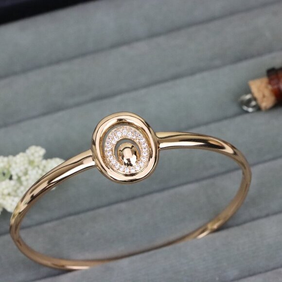 Elegant Rose Gold Bangle with Crystal Halo Oval Accent Design, XPBL0517 - Picture 1 of 12